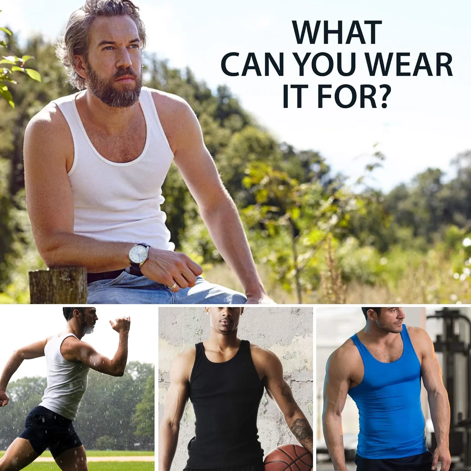 | Men's 100% Cotton Multipack Classic Rib Tank Top A-Shirts