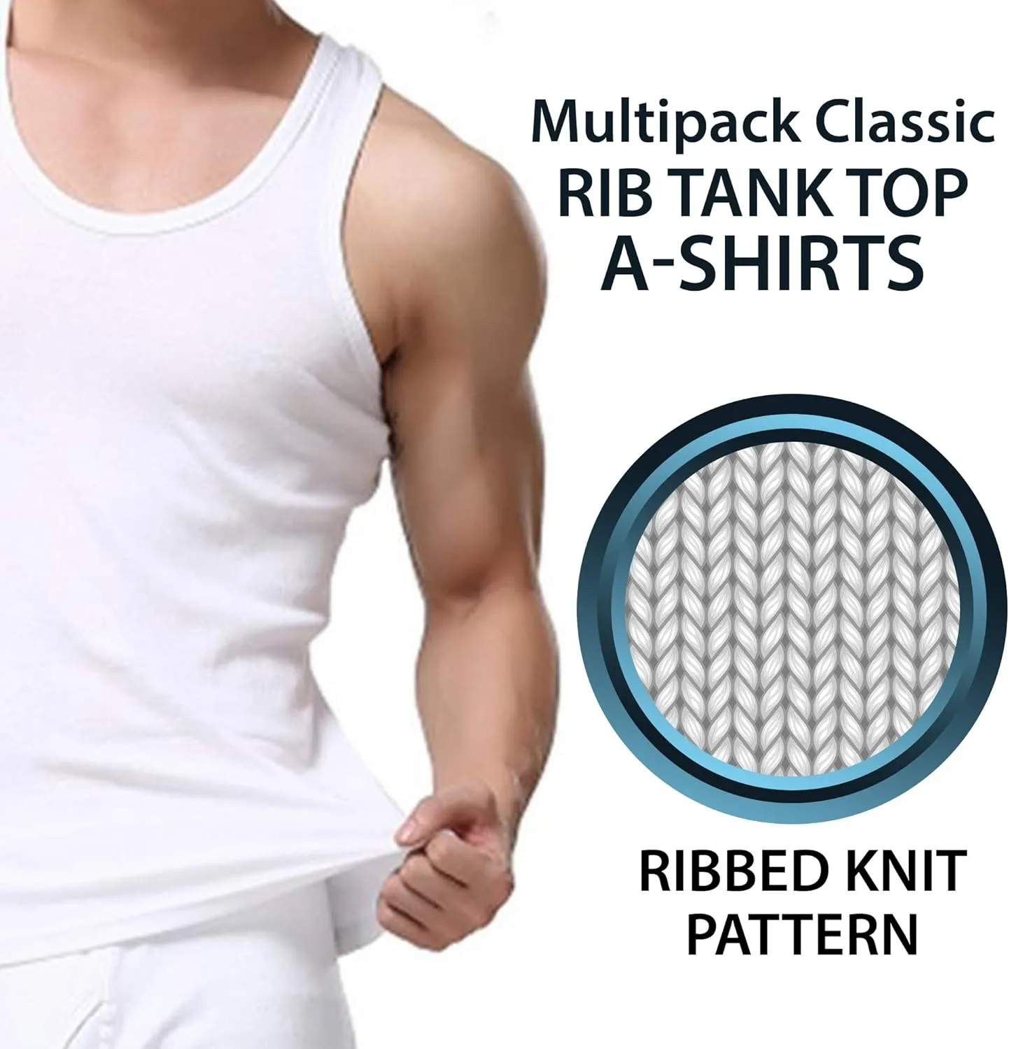 | Men's 100% Cotton Multipack Classic Rib Tank Top A-Shirts