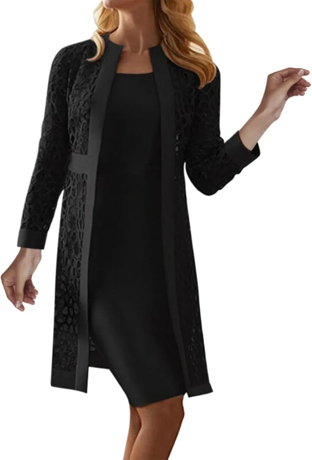 2 Pieces Mother of The Bride Dresses for Wedding with Jacket Knee Length Lace Applique Wedding Guest Dresses for Women