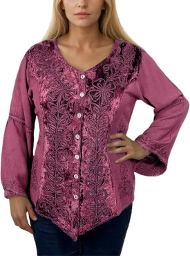 Agan Traders 2025 Spring Winter Long Sleeve Velvet Blouses - Vintage Renaissance Button Down Embroidered Tops for Women