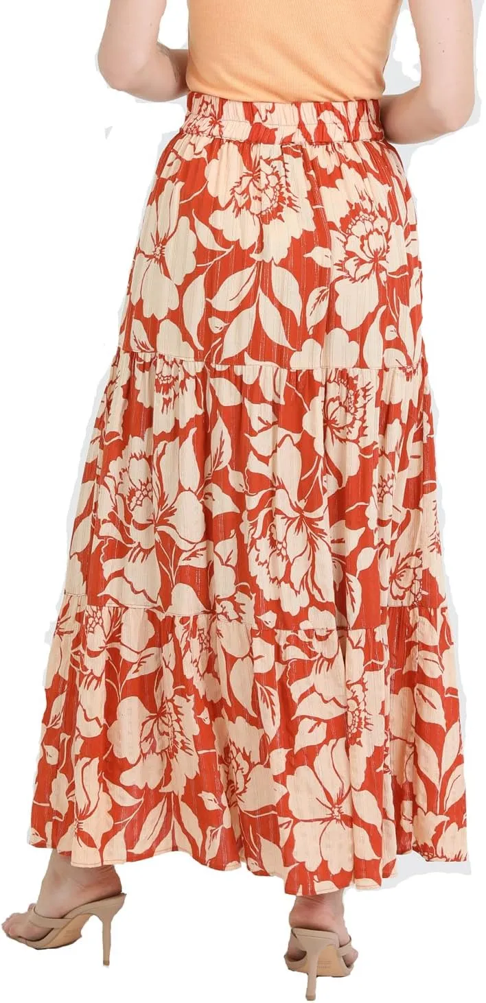 Angie Women's Printed Maxi Tiered Skirt with Slit