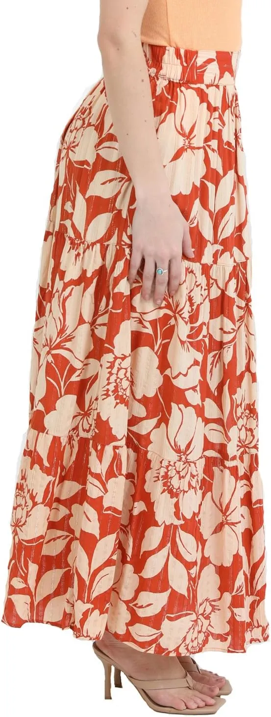Angie Women's Printed Maxi Tiered Skirt with Slit