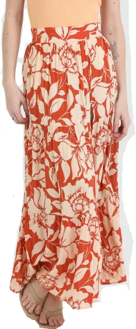 Angie Women's Printed Maxi Tiered Skirt with Slit