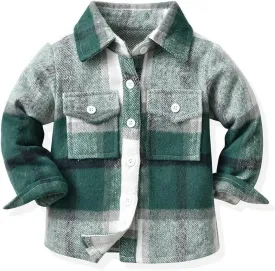 Baby Boys Kids Long Sleeve Button Down Plaid Shirts Fall Winter Flannel Shacket Jackets Tartan Tops