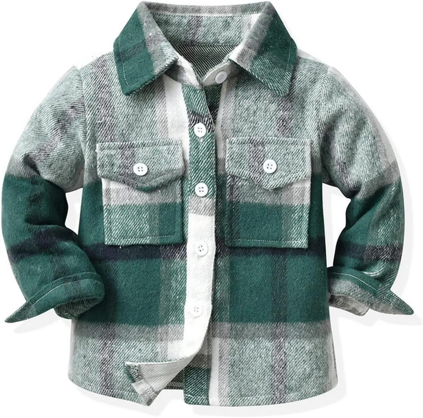 Baby Boys Kids Long Sleeve Button Down Plaid Shirts Fall Winter Flannel Shacket Jackets Tartan Tops