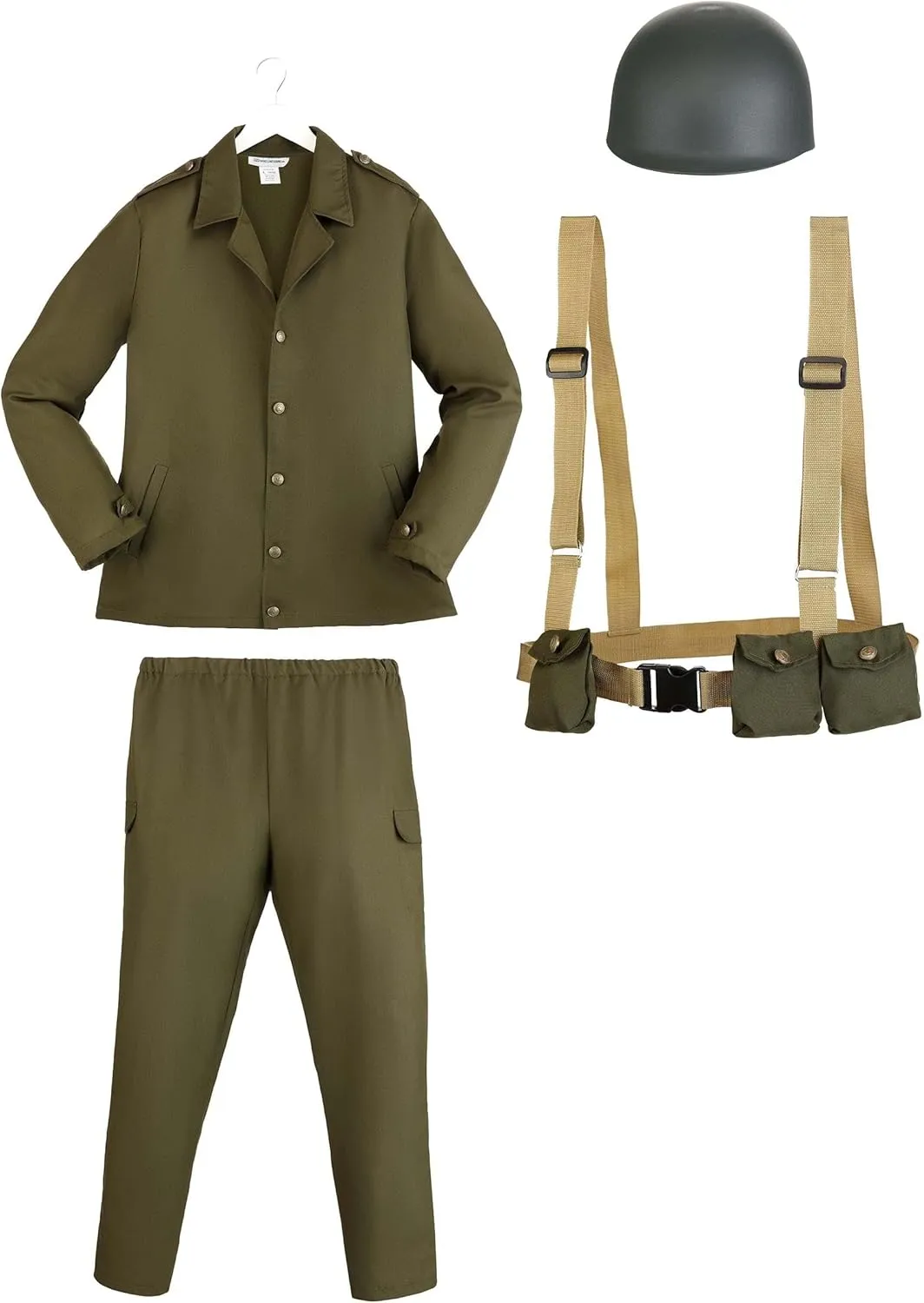 Deluxe WW2 Soldier Costume for Men, Adult Dark Green Military Combat Uniform Halloween Outfit, Army Party Attire