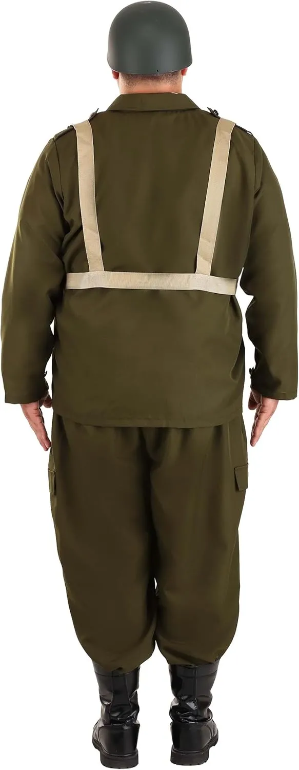 Deluxe WW2 Soldier Costume for Men, Adult Dark Green Military Combat Uniform Halloween Outfit, Army Party Attire