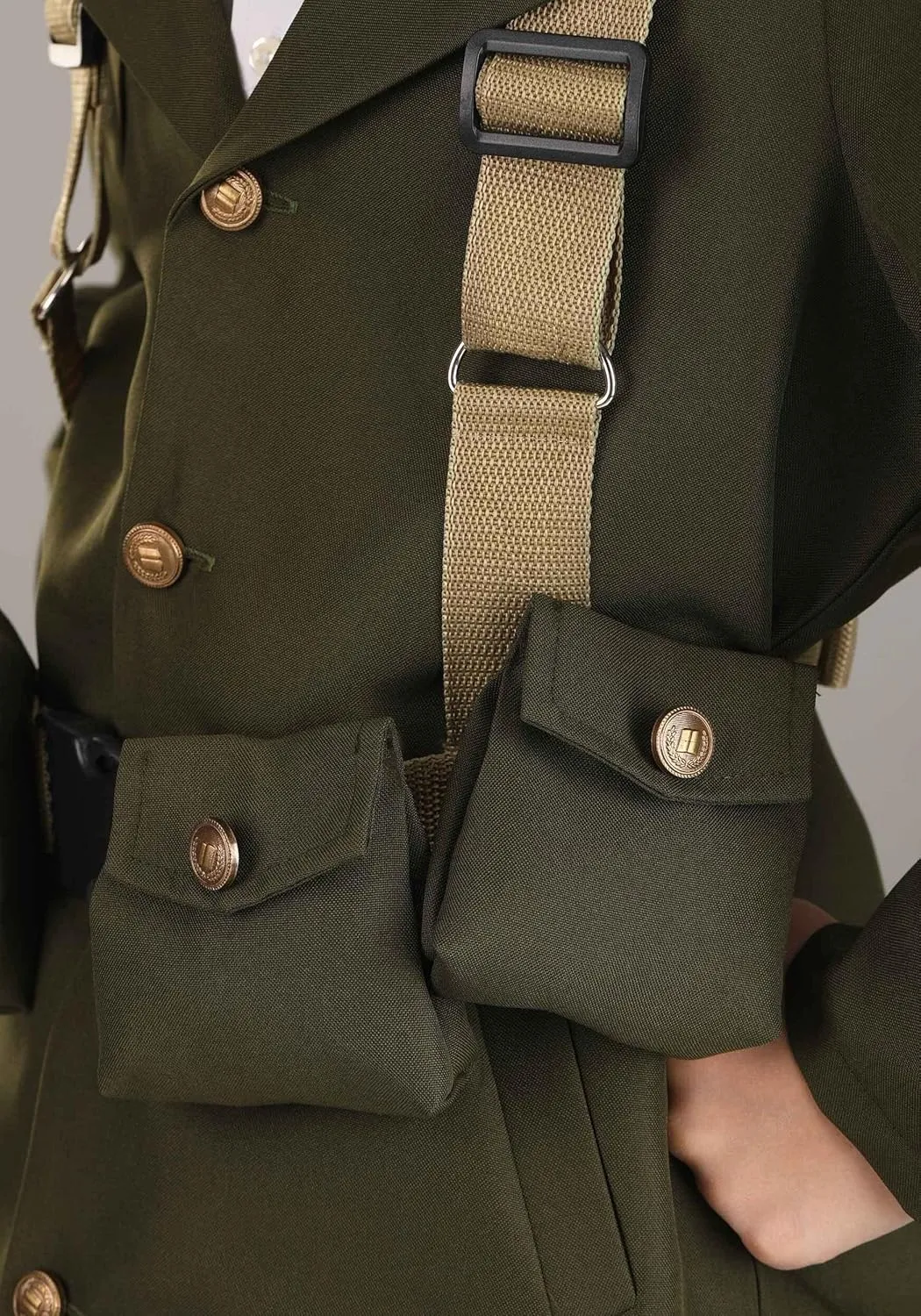 Deluxe WW2 Soldier Costume for Men, Adult Dark Green Military Combat Uniform Halloween Outfit, Army Party Attire