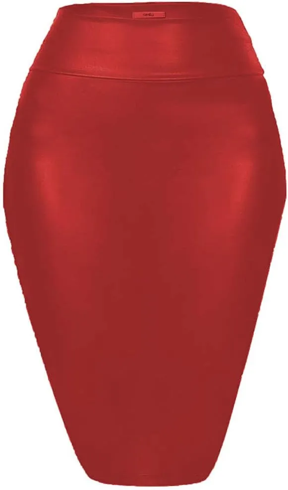 FASHION QUEEN 17 Colors High Waist Bandage Skirt Ladies Faux Leather Midi Skirt