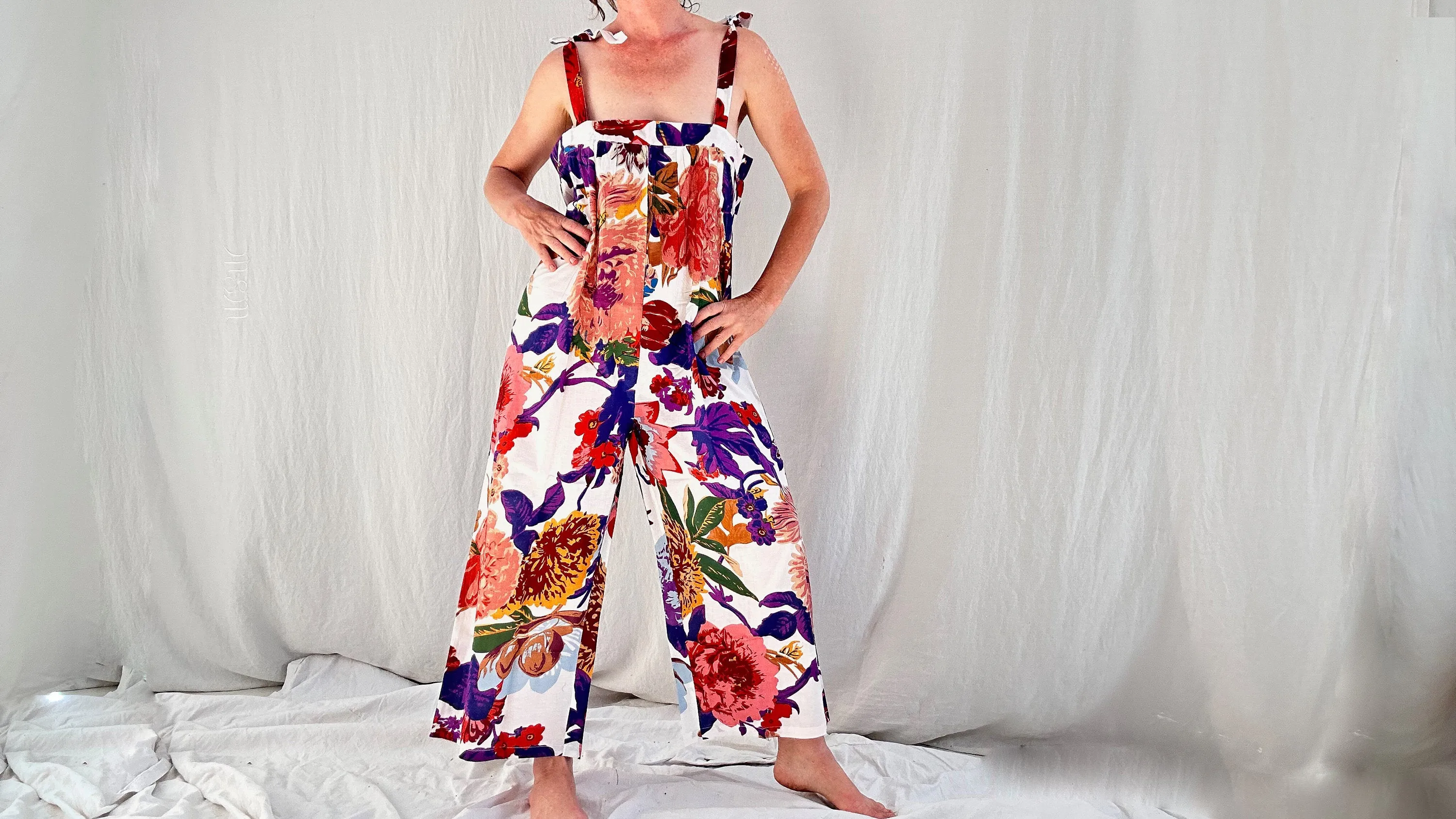 Floral Printed Cotton Overalls. Cotton. One Size