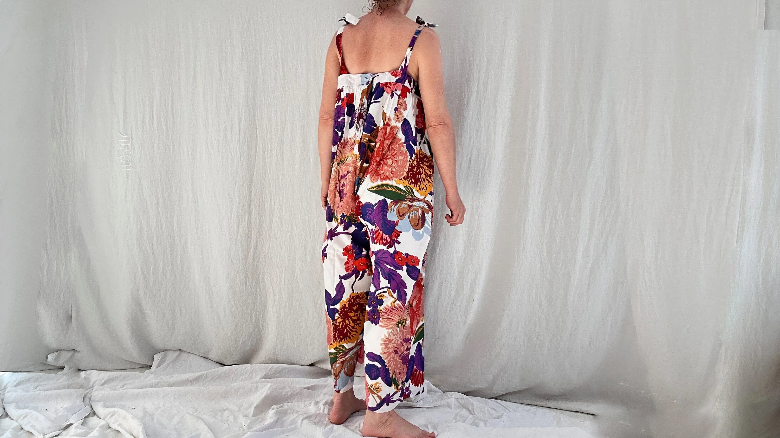 Floral Printed Cotton Overalls. Cotton. One Size