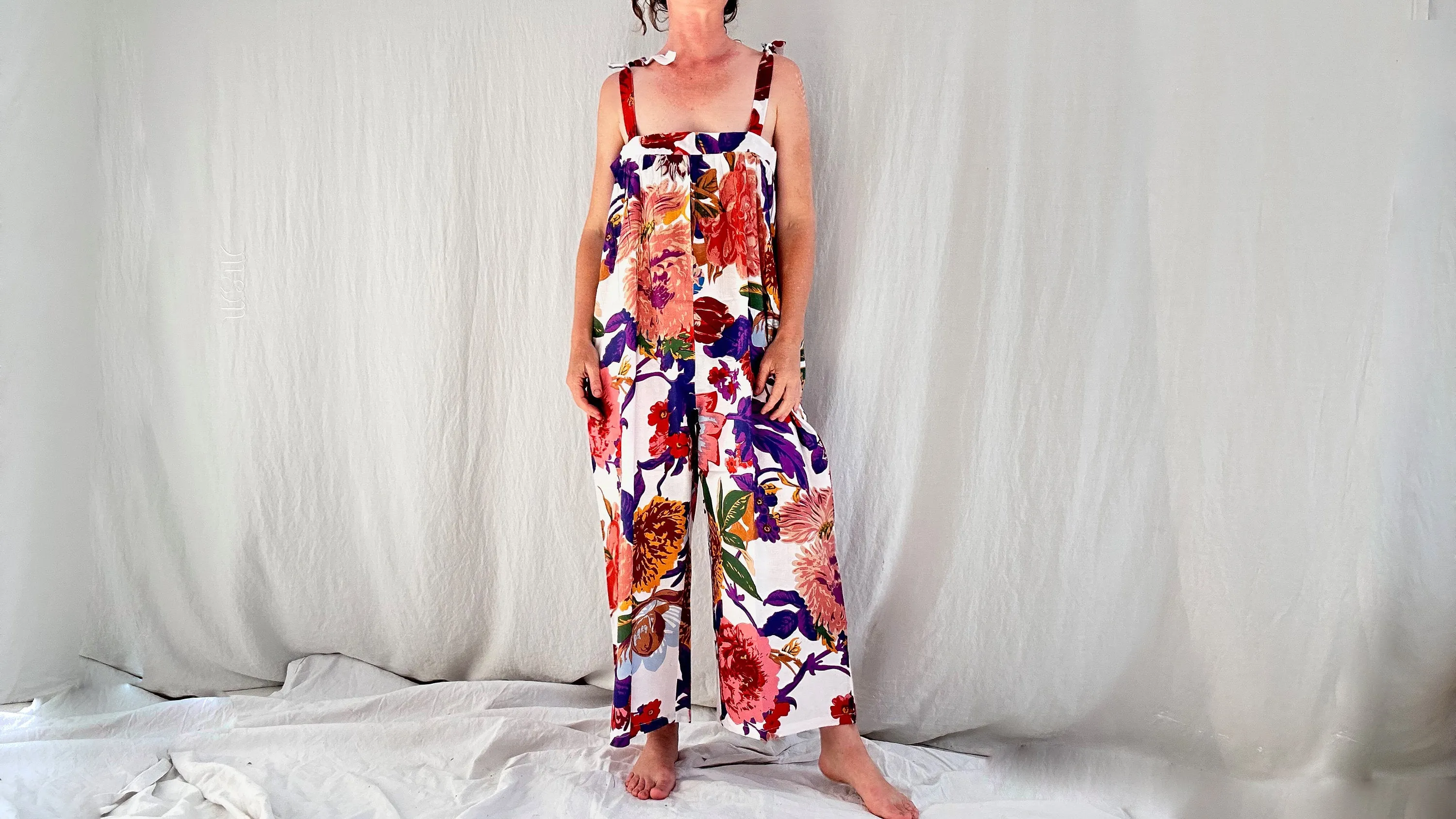 Floral Printed Cotton Overalls. Cotton. One Size