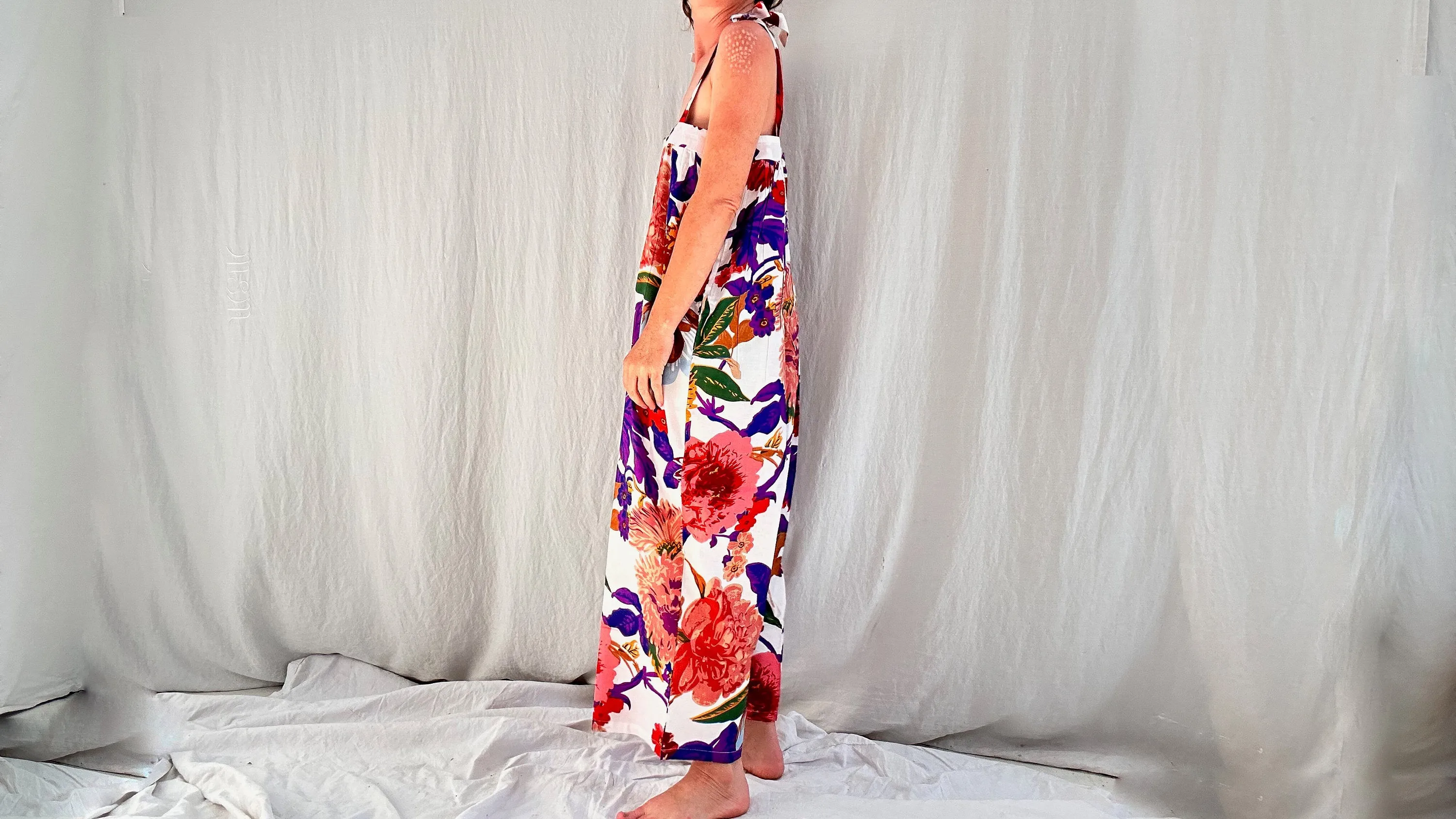 Floral Printed Cotton Overalls. Cotton. One Size