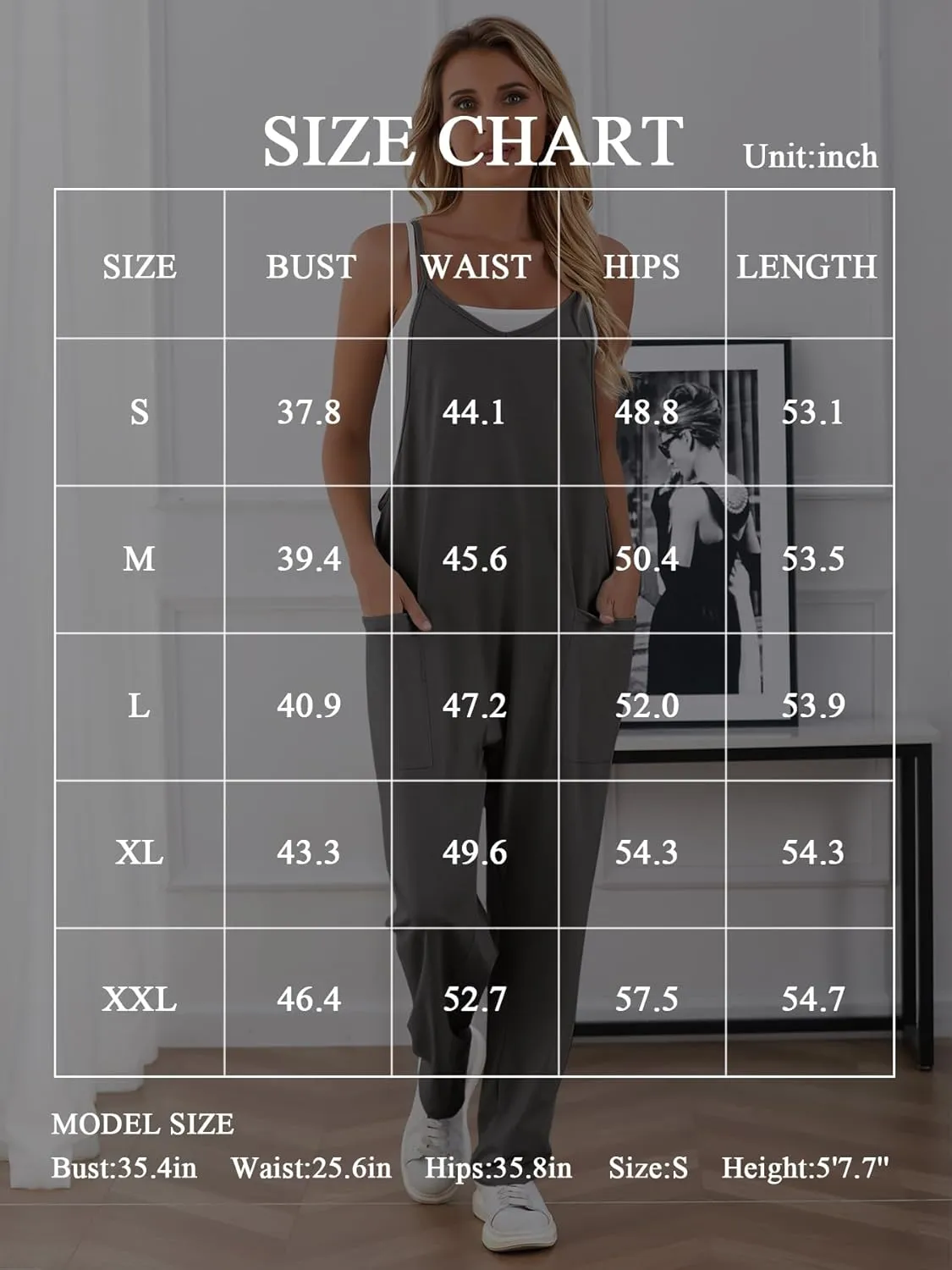 FLORENCE IISA Women's Casual Loose Sleeveless Jumpsuit with Adjustable Spaghetti Straps Long Pants Romper Overall with Pocket