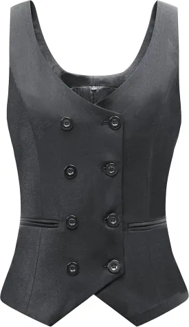 Foucome Womens Suit Vest Double Breasted V-Neck Fashion Dressy Casual Waistcoat Vest for Women