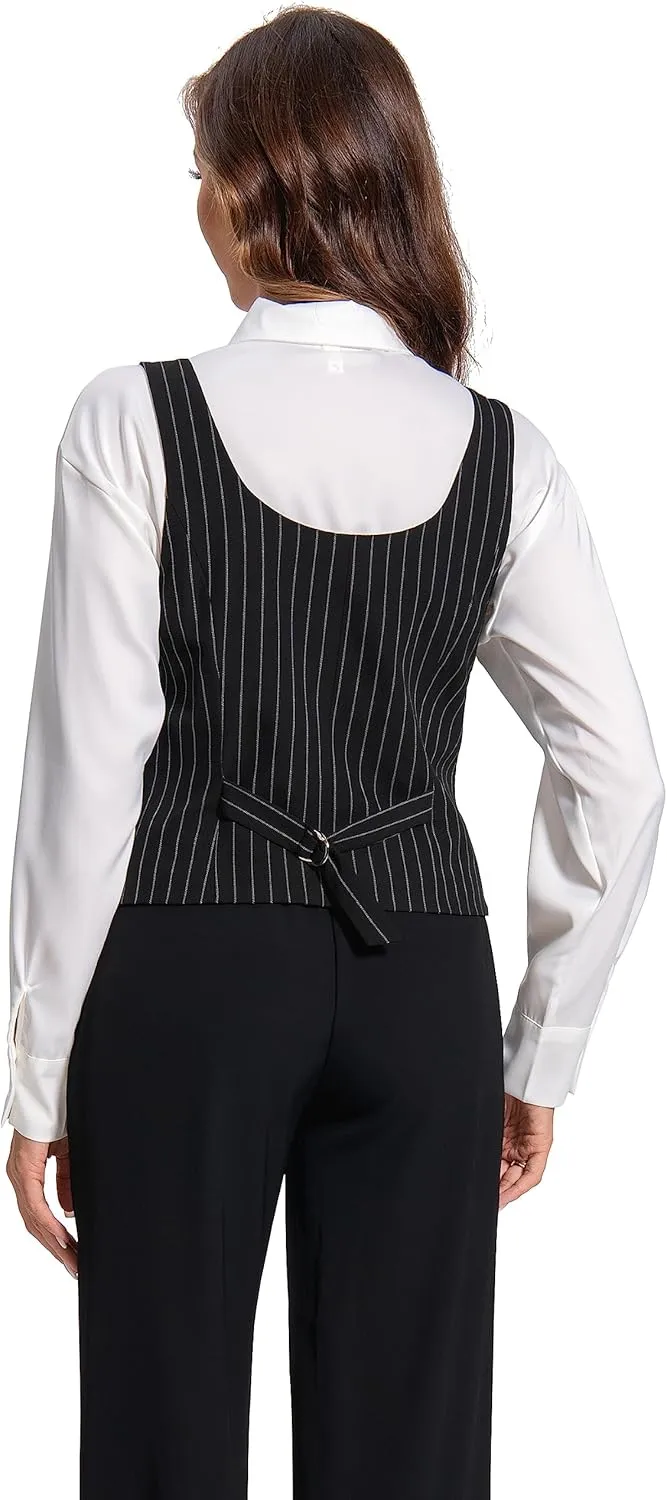 Foucome Womens Suit Vest Double Breasted V-Neck Fashion Dressy Casual Waistcoat Vest for Women