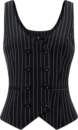 Foucome Womens Suit Vest Double Breasted V-Neck Fashion Dressy Casual Waistcoat Vest for Women
