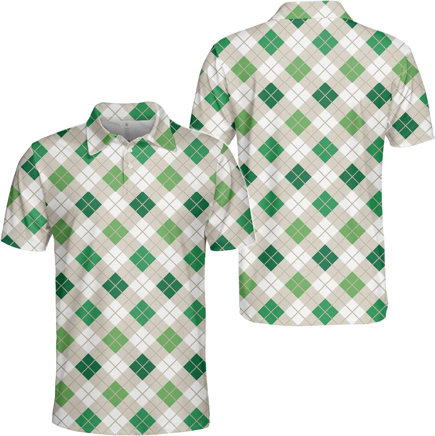 Green Argyle Pattern Diagonal Diamond Polo Shirts for Men Women Men's Golf Shirts Short Sleeve, Lightweight Golf Polos