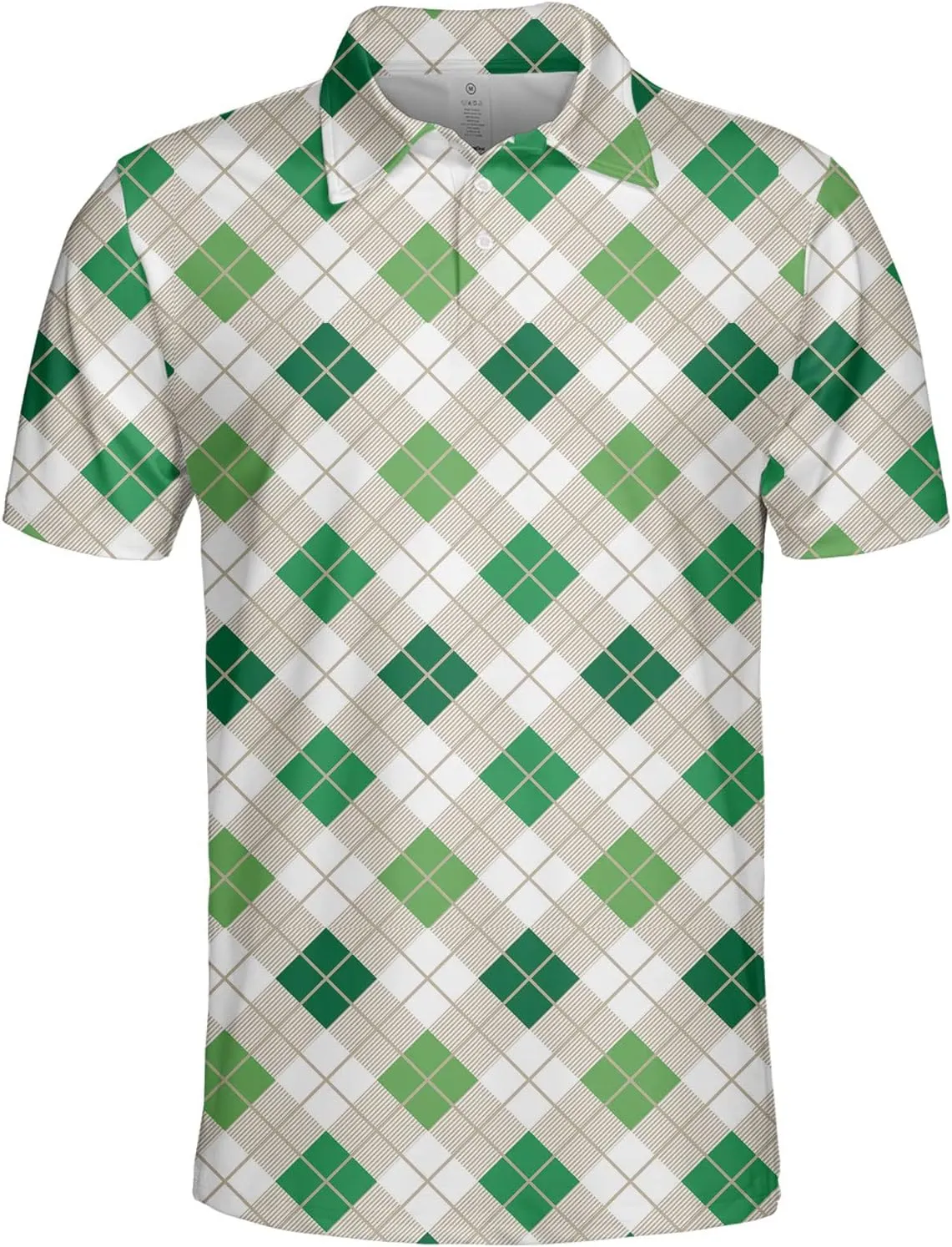 Green Argyle Pattern Diagonal Diamond Polo Shirts for Men Women Men's Golf Shirts Short Sleeve, Lightweight Golf Polos