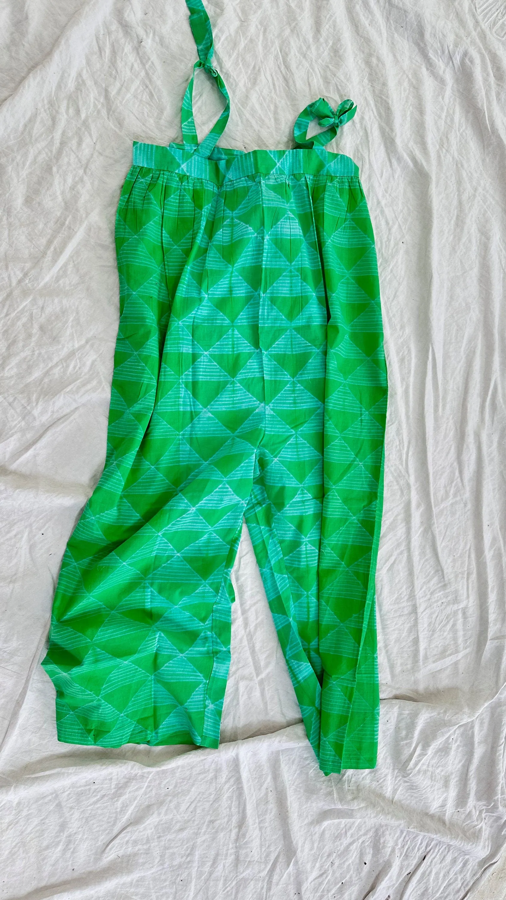Green Bhandani Overalls. Cotton. Tie Dye. One Size
