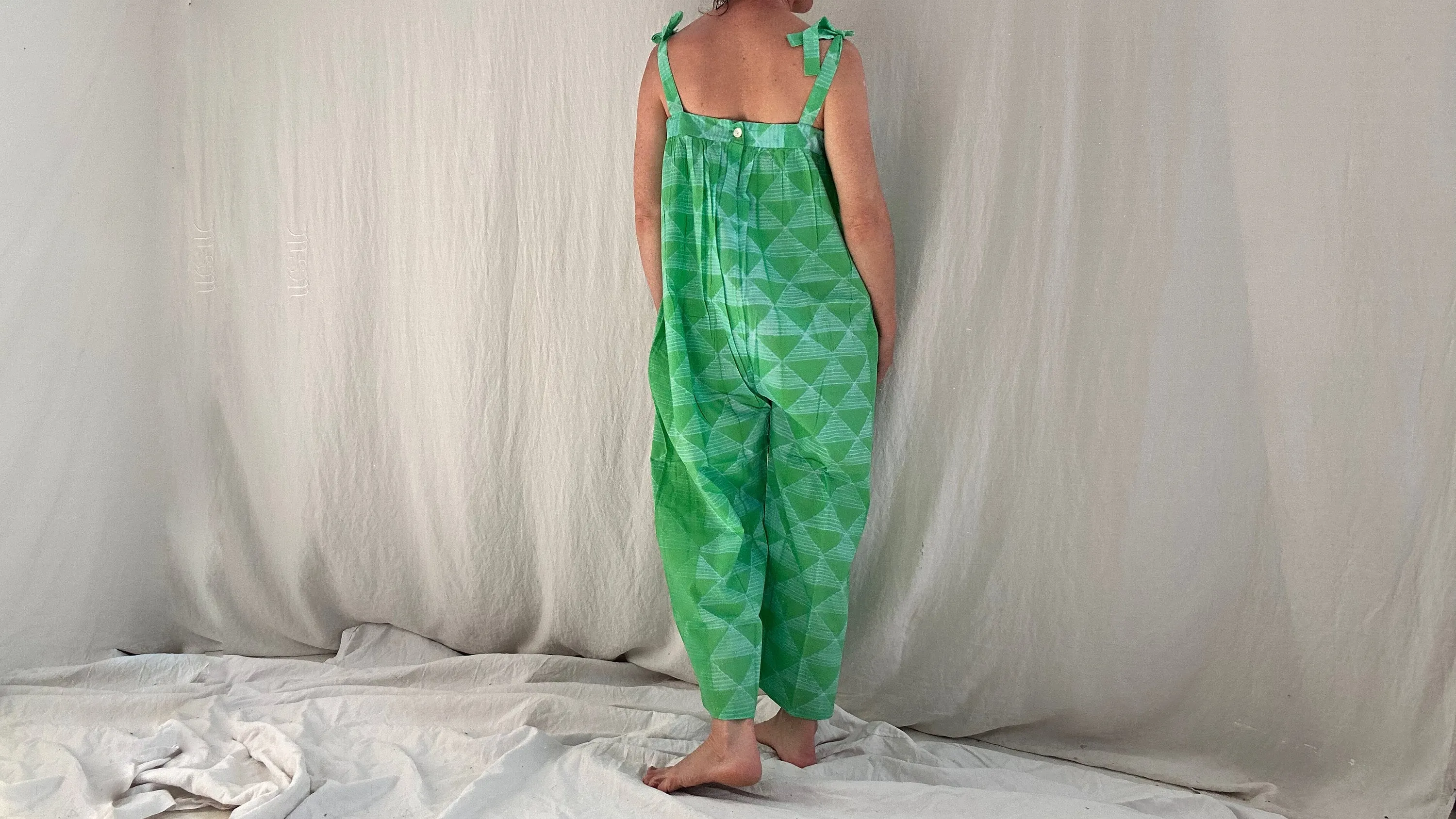 Green Bhandani Overalls. Cotton. Tie Dye. One Size