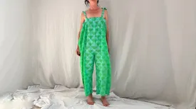 Green Bhandani Overalls. Cotton. Tie Dye. One Size