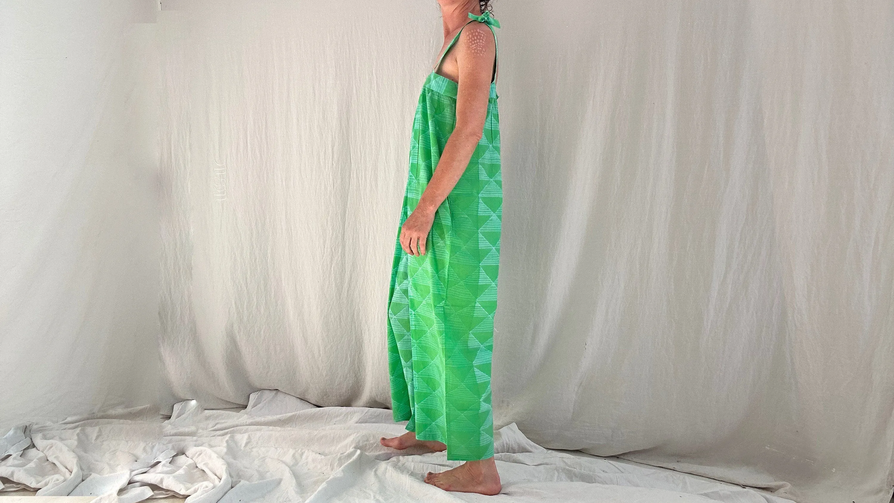 Green Bhandani Overalls. Cotton. Tie Dye. One Size