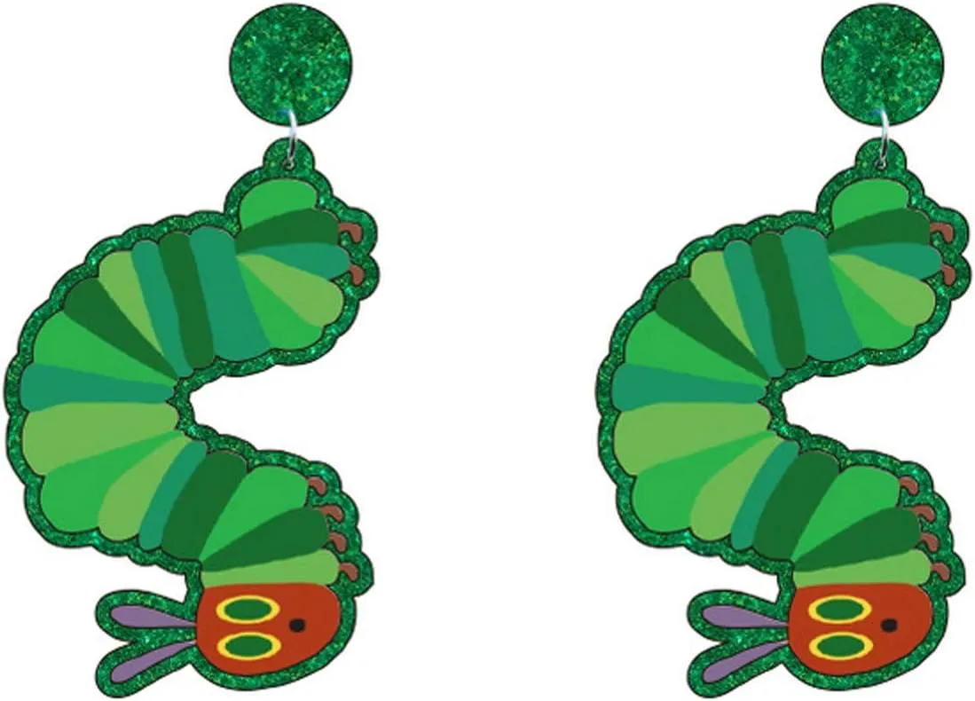 Handmade Lovely Sitting Frog Dangle Earrings Cute Green Frogs Snails Caterpillar Earring Acrylic Cartoon Animal Drop Earrings for Women Aesthetic Gifts