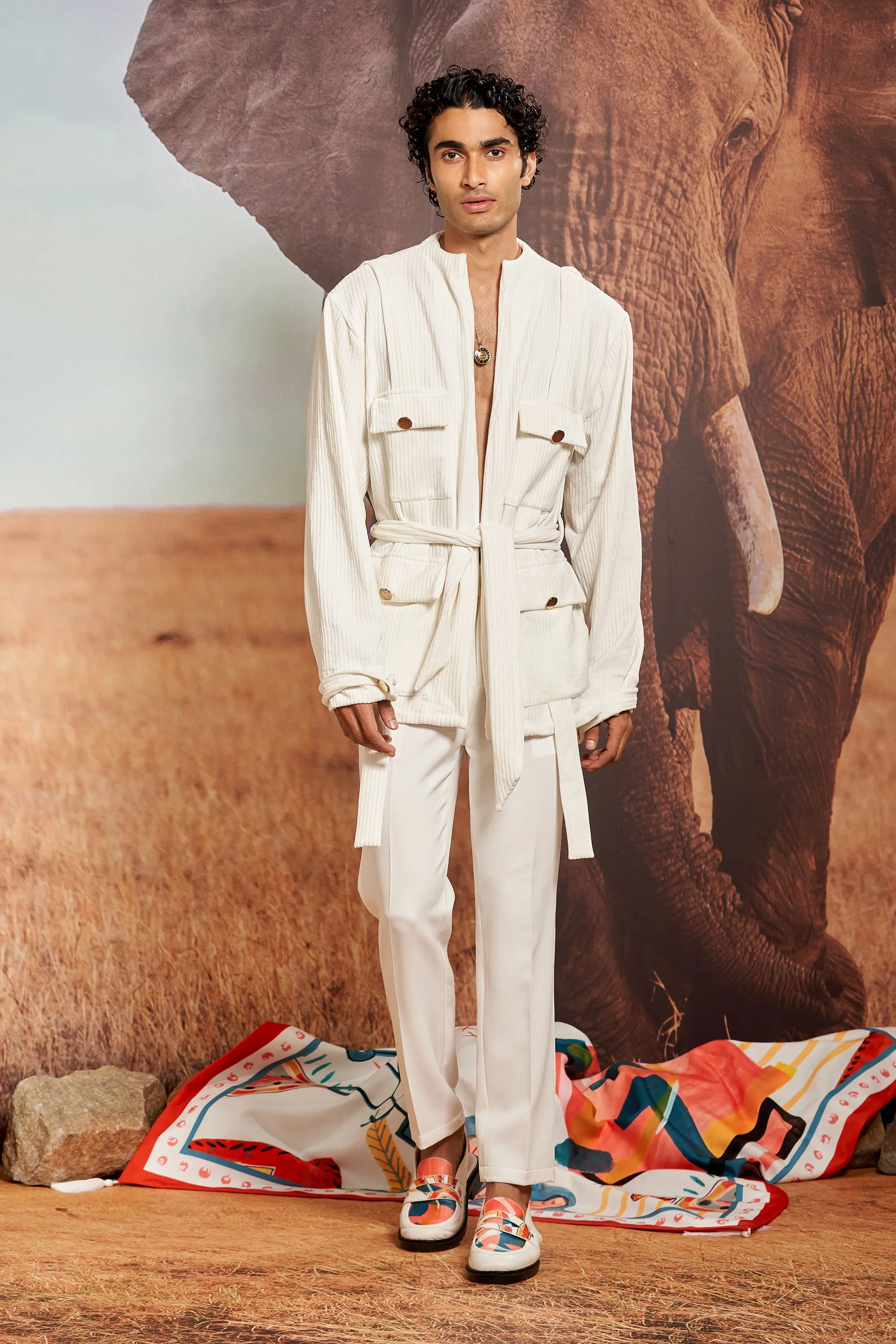 Ivory Corduroy Safari Overshirt