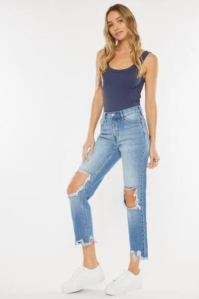 Kancan High Waist Chewed Up Straight Denim