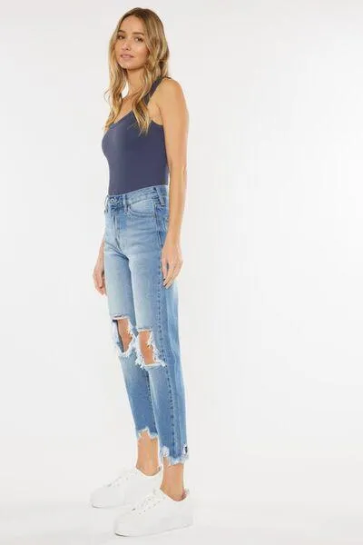 Kancan High Waist Chewed Up Straight Denim