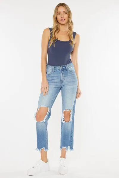 Kancan High Waist Chewed Up Straight Denim