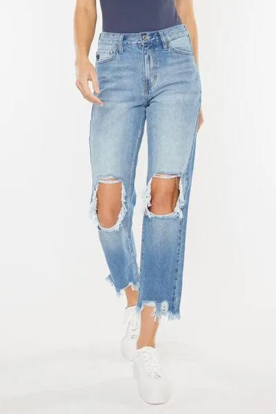 Kancan High Waist Chewed Up Straight Denim