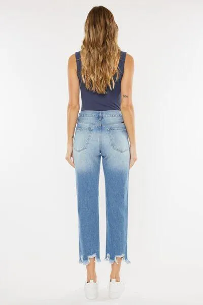 Kancan High Waist Chewed Up Straight Denim
