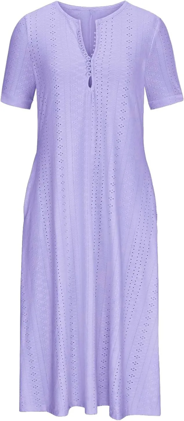 Long Maxi Long Dresses for Women 2025 Trendy Short Sleeve Eyelet Tshirt Dress Casual Summer Beach Vacation Sundresses
