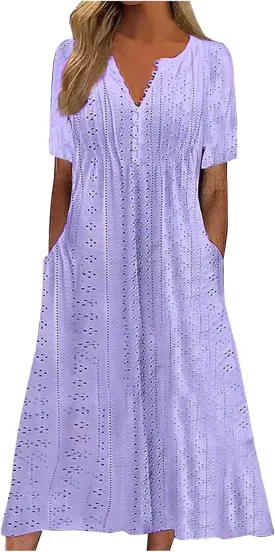 Long Maxi Long Dresses for Women 2025 Trendy Short Sleeve Eyelet Tshirt Dress Casual Summer Beach Vacation Sundresses