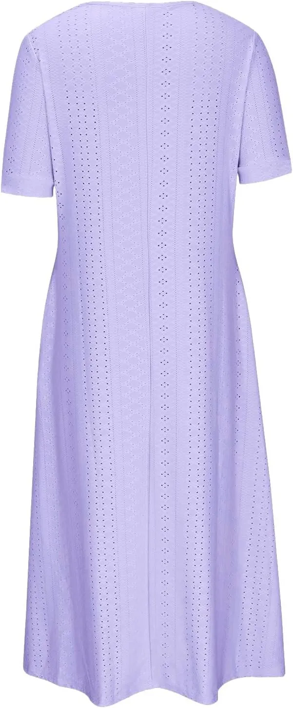 Long Maxi Long Dresses for Women 2025 Trendy Short Sleeve Eyelet Tshirt Dress Casual Summer Beach Vacation Sundresses