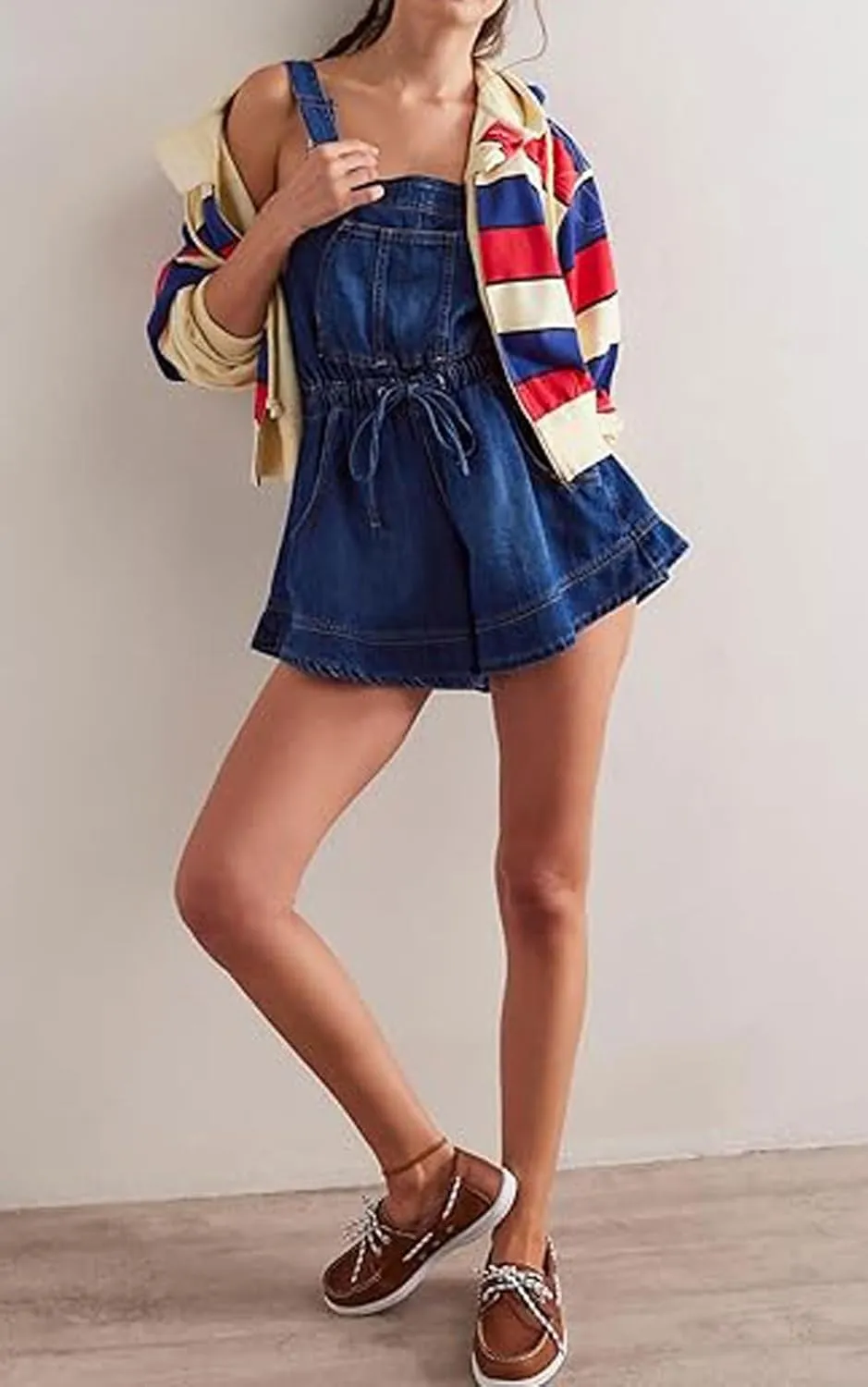 loveimgs Women Summer Cute Sleeveless Wide Leg Denim Romper Shorts Overall Flared Culottes Backless Straps Jean Jumpsuit Y2k