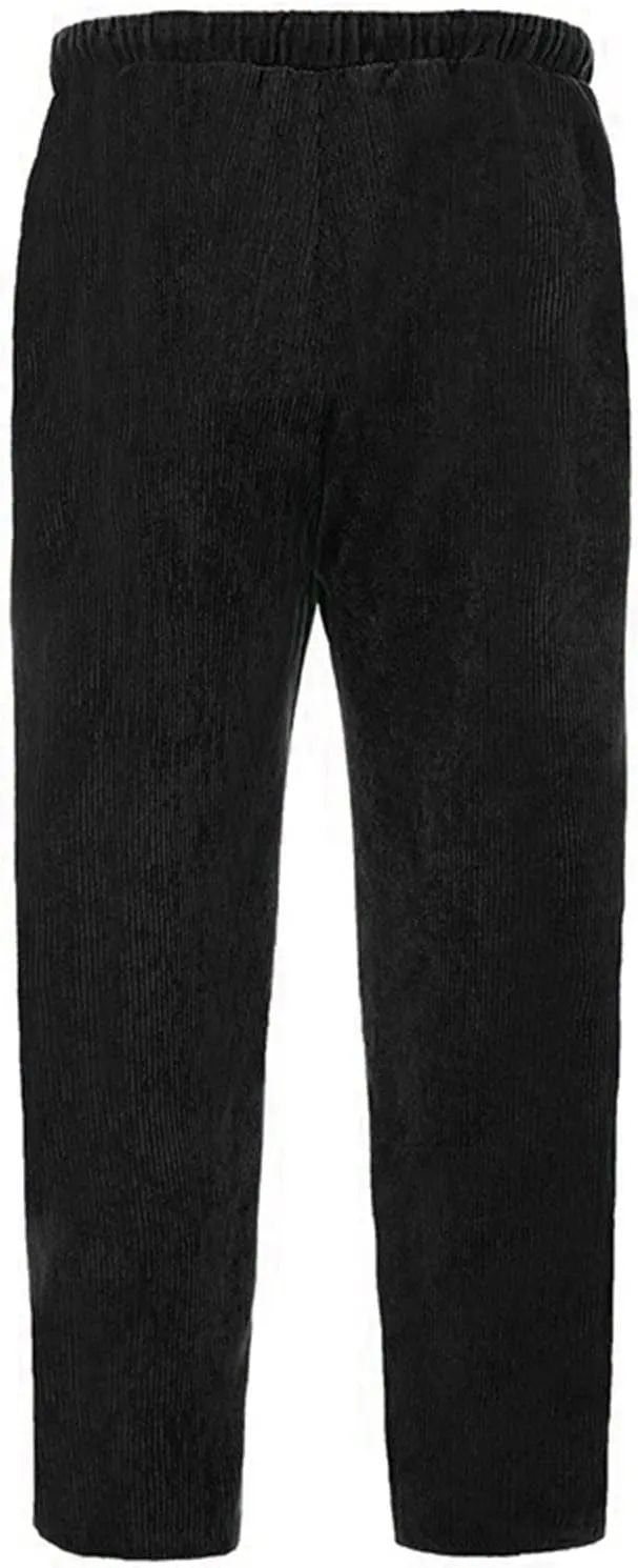 Men Corduroy Pants Casual Loose Fit Elastic Waist Pocket Lightweight Summer Classic Workout Running Relaxed Trousers