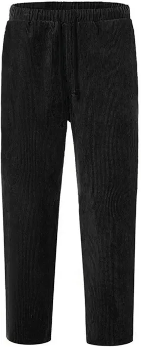 Men Corduroy Pants Casual Loose Fit Elastic Waist Pocket Lightweight Summer Classic Workout Running Relaxed Trousers