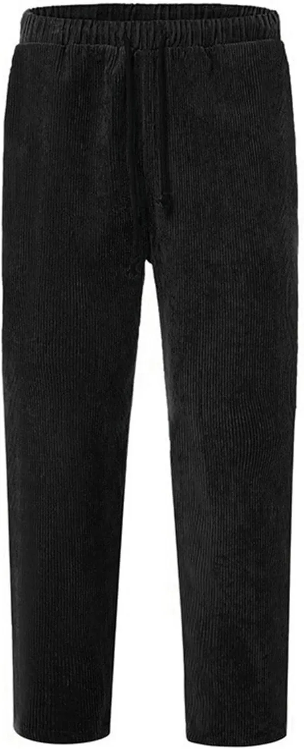Men Corduroy Pants Casual Loose Fit Elastic Waist Pocket Lightweight Summer Classic Workout Running Relaxed Trousers