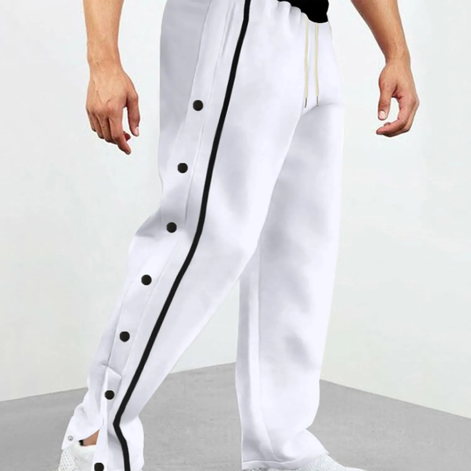 Mens Tear Away Sweatpants Waist Drawstring Elastic Wide Leg Basketball Pants Side Split Snap Baggy Joggers Pants