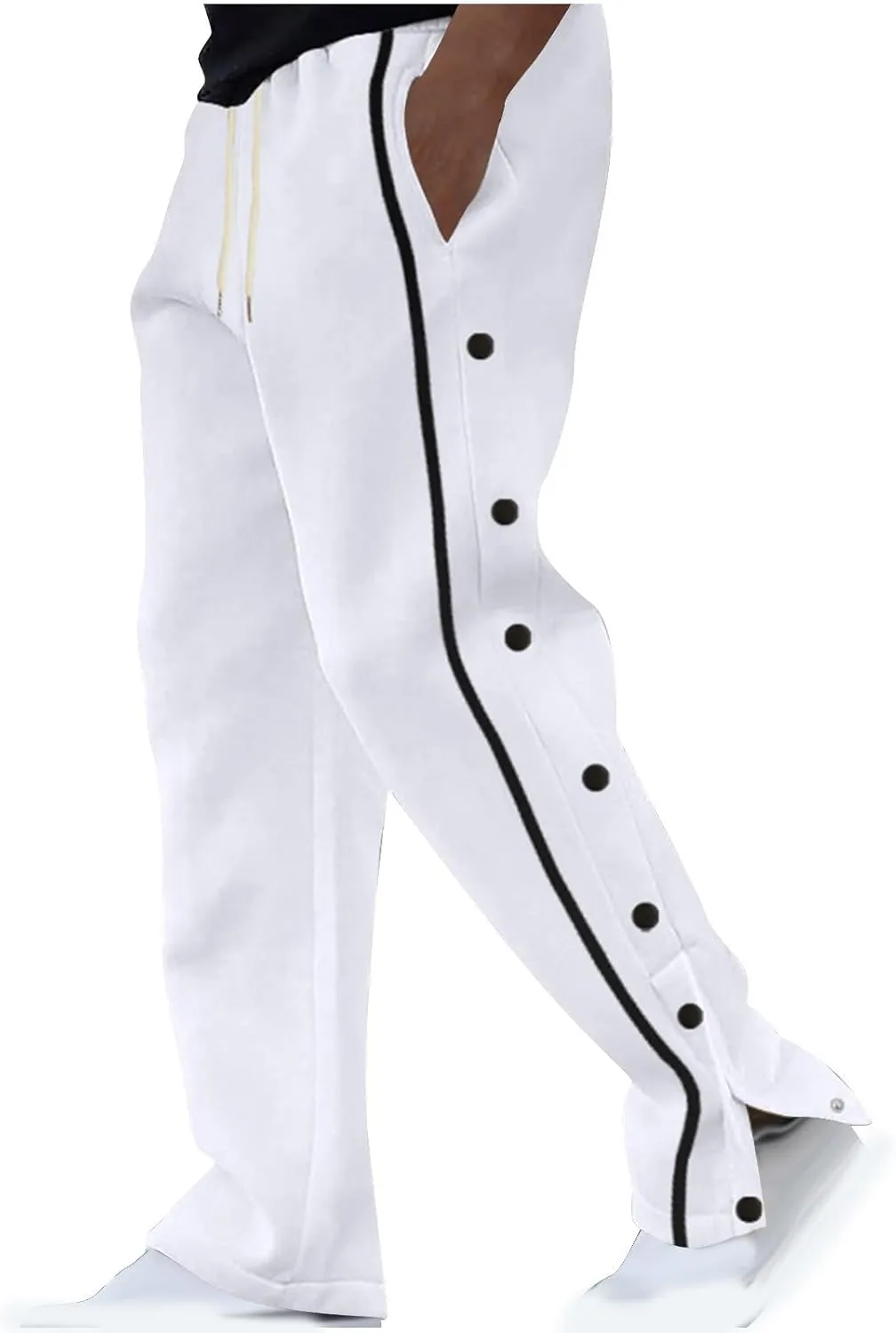 Mens Tear Away Sweatpants Waist Drawstring Elastic Wide Leg Basketball Pants Side Split Snap Baggy Joggers Pants