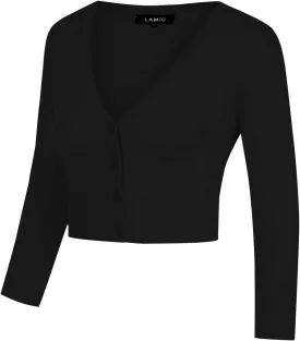 MINTLIMIT Women's Cropped Shrug Bolero 3/4 Sleeve Button Down Cardigan Sweater