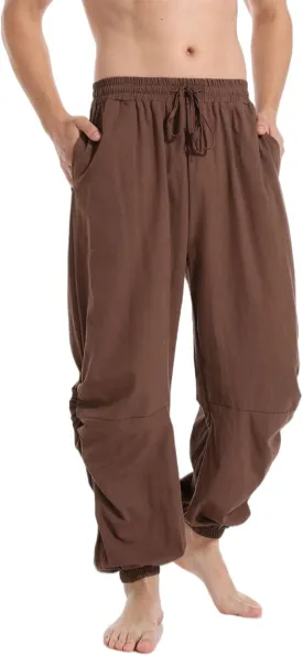 PACEIADTA Mens Cotton Linen Drawstring Pants Elastic Waist Casual Jogger Yoga Pants (30, Brown)