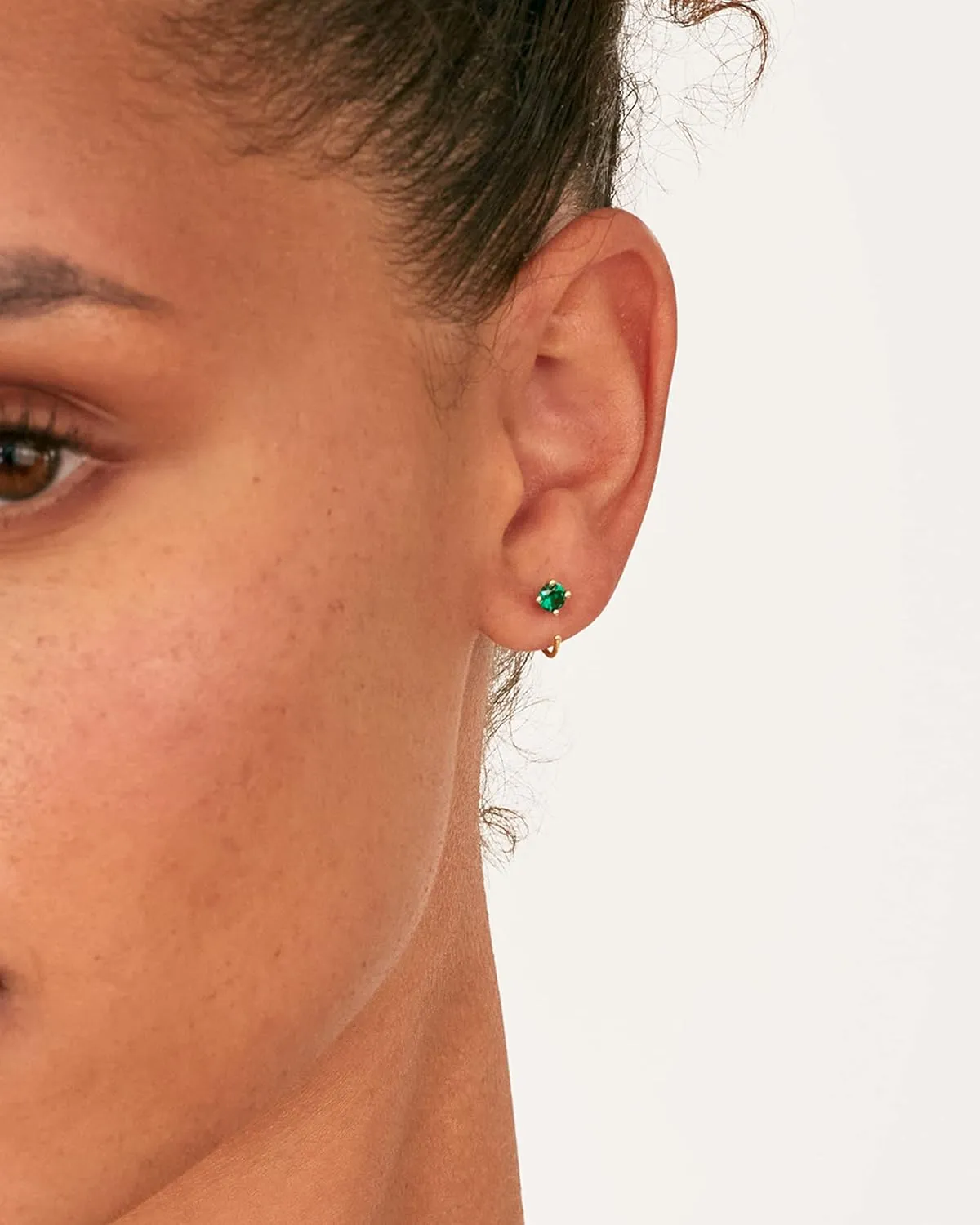 PAVOI 14K Gold 925 Sterling Silver Huggie Half Hoop Earrings for Women | Tiny Boho Colored Cartilage Earring | Blue, Green, Amethyst, Garnet, Black CZ, Turquoise, Opal, Pearl