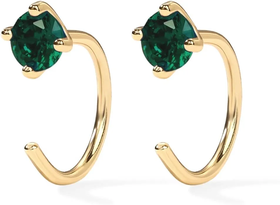 PAVOI 14K Gold 925 Sterling Silver Huggie Half Hoop Earrings for Women | Tiny Boho Colored Cartilage Earring | Blue, Green, Amethyst, Garnet, Black CZ, Turquoise, Opal, Pearl