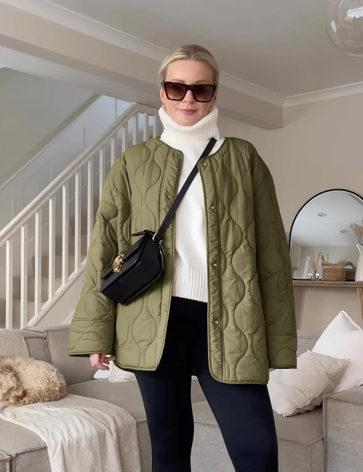 PEHMEA Women's Quilted Lightweight Jackets Button Down Puffer Jacket Coats Fashion Warm Padded Outwear with Pockets