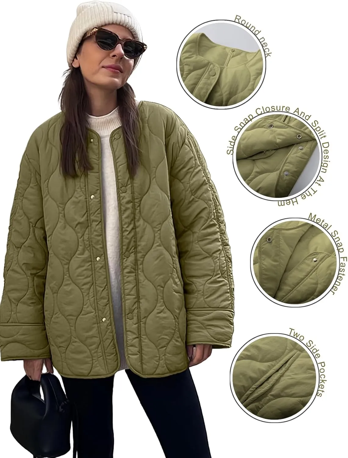 PEHMEA Women's Quilted Lightweight Jackets Button Down Puffer Jacket Coats Fashion Warm Padded Outwear with Pockets