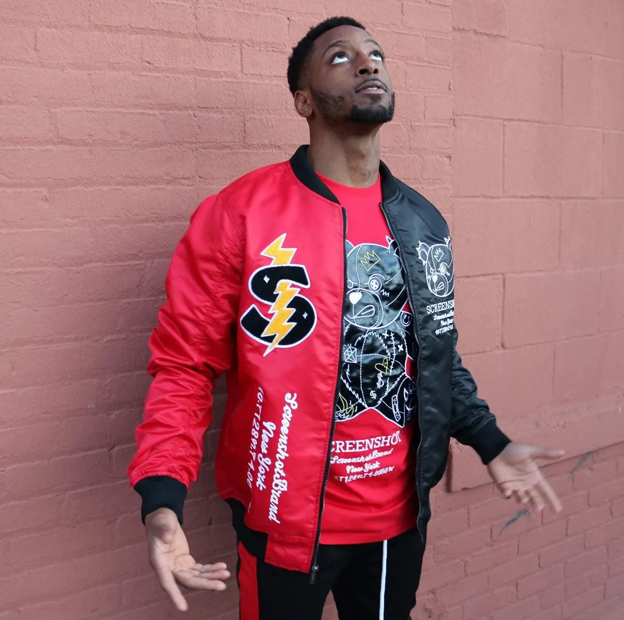 SCREENSHOT Hip-Hop Urban NYC Fashion Bomber Jacket - Modern Outdoor Lightweight Streetwear Graffiti Print Zip Up Top